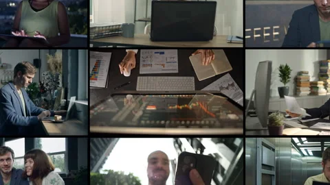 Video collage of different people working remotely. Vídeo Stock 307074888