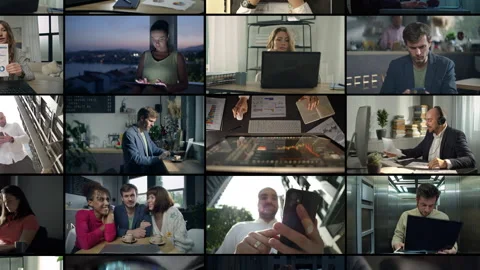 Video collage of different people working online on the Internet Stockbeeldmateriaal 307077765