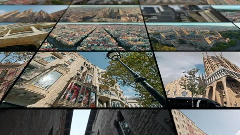 Video collage of different shots of the architecture of buildings of Barcelona. Vídeos de archivo 307077092