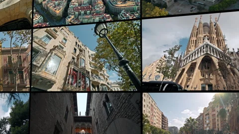 Video collage of different shots of historical buildings of Barcelona. Vídeos de archivo 303445878