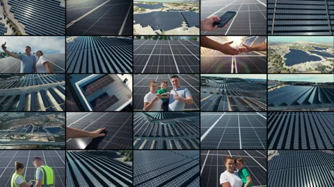 Video collage highlighting a family using solar energy at home Stock Footage 307075795