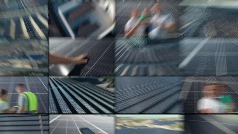 Video collage installation of ecological solar panels. Vídeos de archivo 307075020