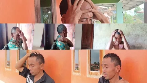 Video collage showing multiple Asian men experiencing severe headache. Stock Footage 317985283