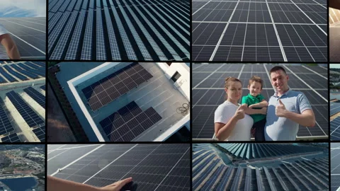 Video collage solar panels environmental protection. Vídeos de archivo 307077324