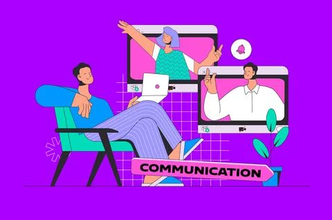 Video communication concept in modern flat design for web. Man calling online Stock Illustration