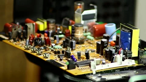 Video of computer board closeup rotates on a machine stand Stock Footage 204784622
