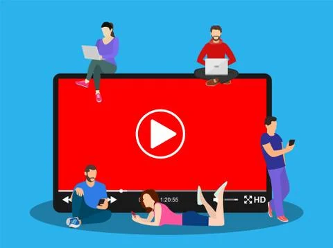 Video concept. people using mobile gadgets, Illustrazione stock