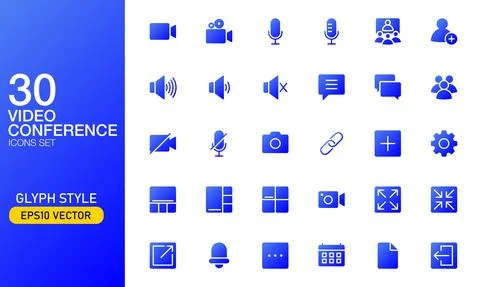 Video conference app user interface icon set in glyph style Illustrazione stock