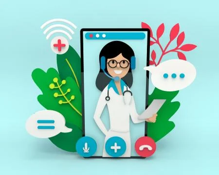 Video conference call with general practitioner on mobile. Illustrazione stock
