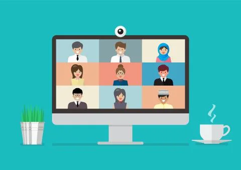 Video conference on computer display Stock Illustration