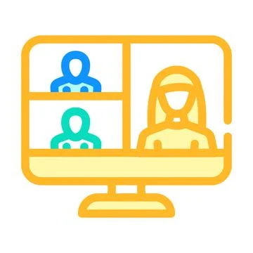 Video conference computer software color icon vector illustration Illustrazione stock