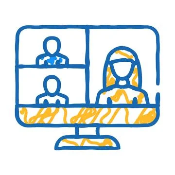 Video conference computer software icon doodle illustration Stock Illustration