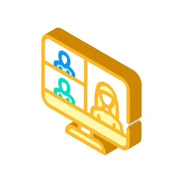 Video conference computer software isometric icon vector illustration Stock Illustration
