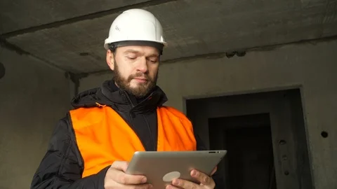 Video conference from the construction site Video stock 100831817