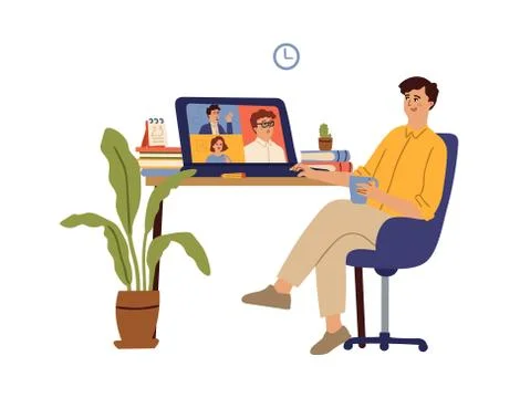 Video conference. Internet learning, computer virtual meeting with friends Stock Illustration