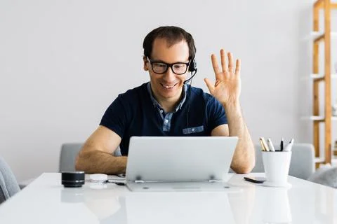 Video Conference Interview Or Virtual Webcast Meeting Stock Photos