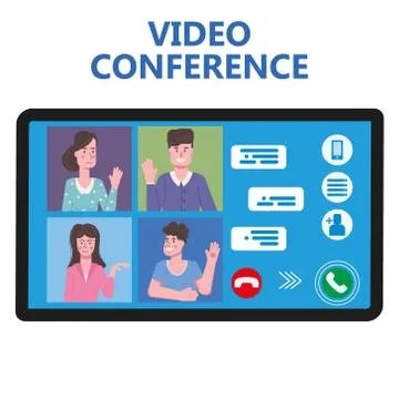 Video conference people on computer screen talking by internet in videocall イラスト素材