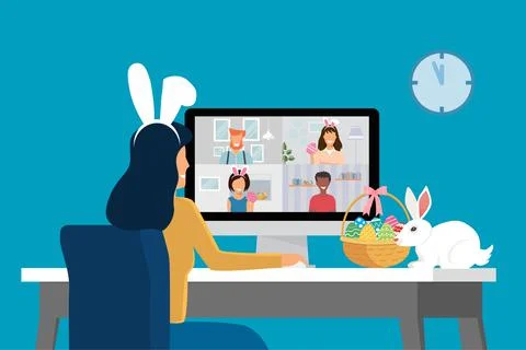 Video conference with people group on a computer at home, meeting online Stock Illustration
