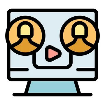 Video conference playing on desktop computer screen, connecting people online Stock Illustration