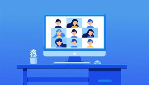 Video conference for training. E-learning, online meeting, work from home イラスト素材