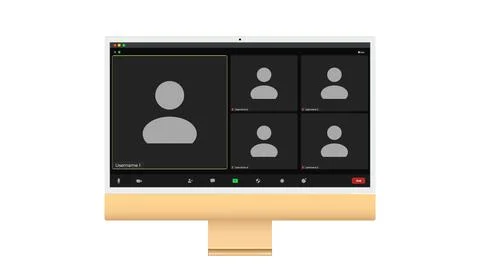 Video conference user interface, Five users. Video conference calls window Stock Illustration