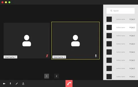Video conference user interface with a list of users, video conference calls Stock Illustration