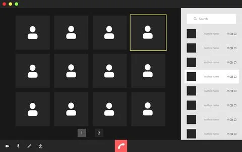 Video conference user interface with a list of users, video conference calls イラスト素材