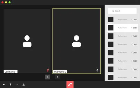 Video conference user interface with a list of users, video conference calls Ilustração Stock