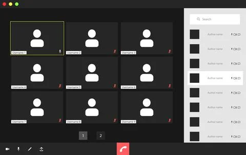 Video conference user interface with a list of users, video conference calls Stockillustratie