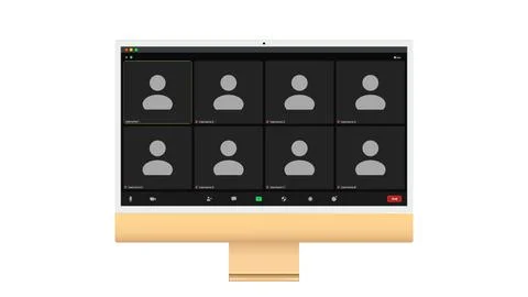 Video conference user interface, Nine users. Video conference calls window Illustrazione stock