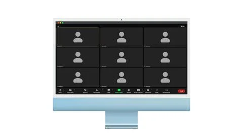 Video conference user interface, Nine users. Video conference calls window Illustrazione stock