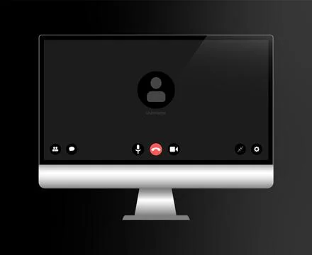 Video conference user interface on realistic computer, video conference calls Stock Illustration