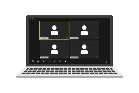 Video conference user interface on realistic laptop, video conference calls Stock Illustration
