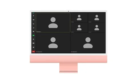 Video conference user interface, Seven users. Video conference calls window 스톡 일러스트