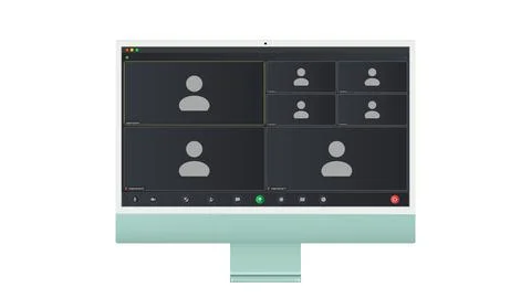 Video conference user interface, Seven users. Video conference calls window Stock Illustration