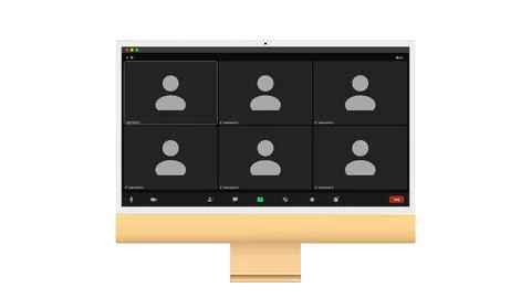 Video conference user interface, Six users. Video conference calls window Illustrazione stock