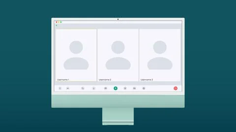 Video conference user interface, three users. Video conference calls window Illustrazione stock