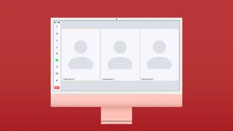 Video conference user interface, three users. Video conference calls window Illustrazione stock
