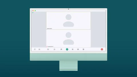 Video conference user interface, two users. Video conference calls window Illustrazione stock