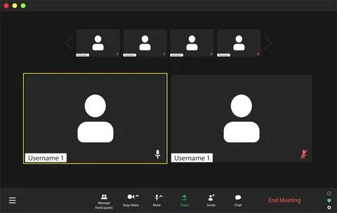 Video conference user interface, video conference calls window overlay. Six Stock Illustration