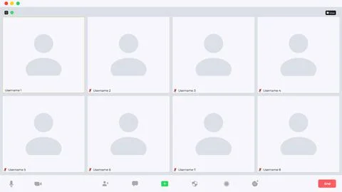 Video conference user interface. Video call screen interface template Illustrazione stock