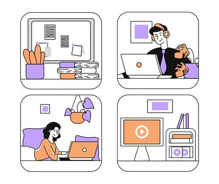 Video conference vector linear Stock Illustration