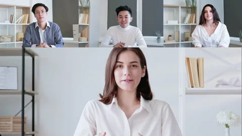 Video conference virtual interview business team Stock Footage 234429928