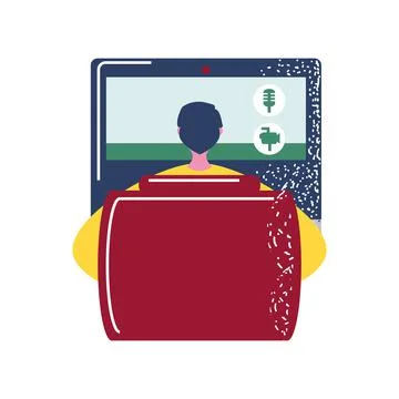 Video conference, worker using computer for virtual meeting イラスト素材