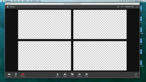 Video Conferencing Interface with Four Transparent Frames for Compositing Stock Photos