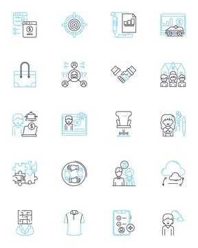 Video conferencing linear icons set. Remote, Virtual, Collaboration Stock Illustration