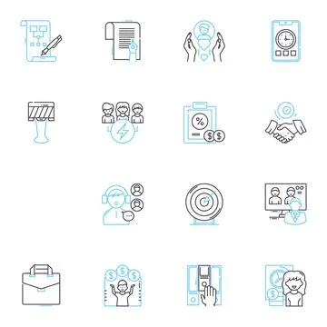 Video conferencing linear icons set. Remote, Virtual, Collaboration Stock Illustration