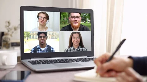 Video conferencing online. Distance learning on laptop screen.  Stock Footage
