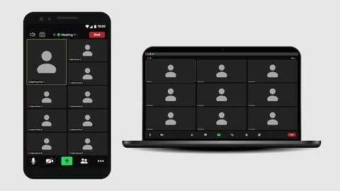 Video conferencing user interface. Application for calls. Call screen template イラスト素材