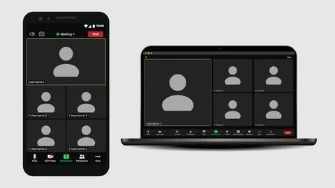 Video conferencing user interface. Online conference meeting. Video call screen Illustrazione stock